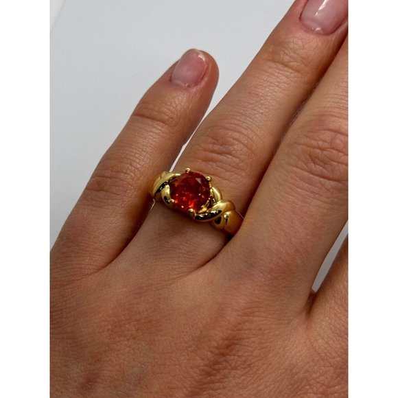925 STERLING SILVER GOLD PLATED HESSONITE RING SIZE 7 - Picture 9 of 10